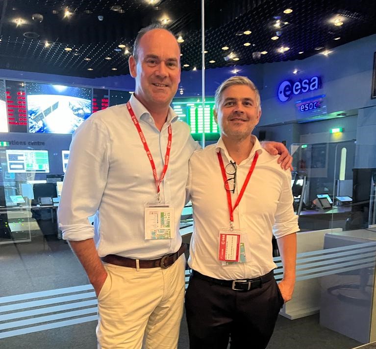 Professor Eamonn Molloy and Michele Scataglini in the Main Control Room at ESOC