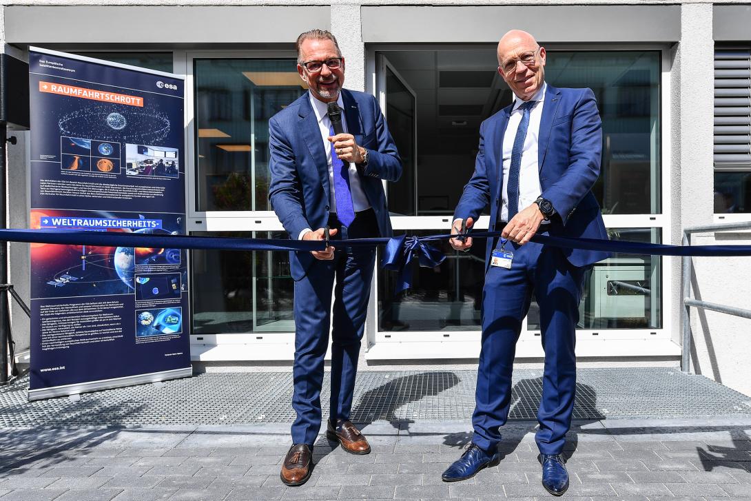 ESA Director General Josef Aschbacher &amp; Director of Operations Rolf Densing open new Space Safety Centre