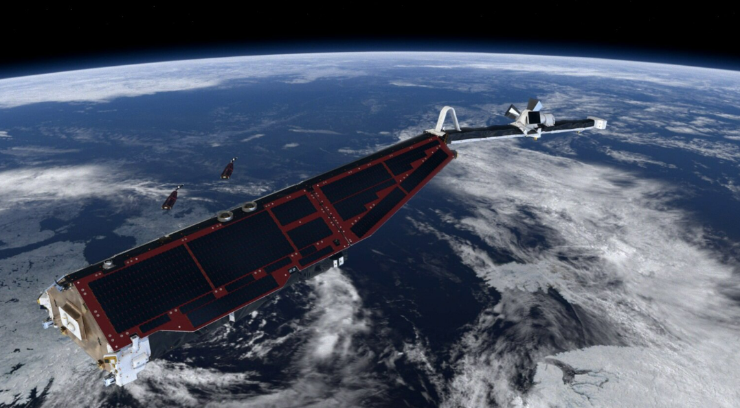 The three Swarm satellites fly in Earth's orbit